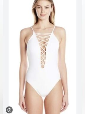 NWT La Blanca Lace Up One Piece Swimsuit White Size 4